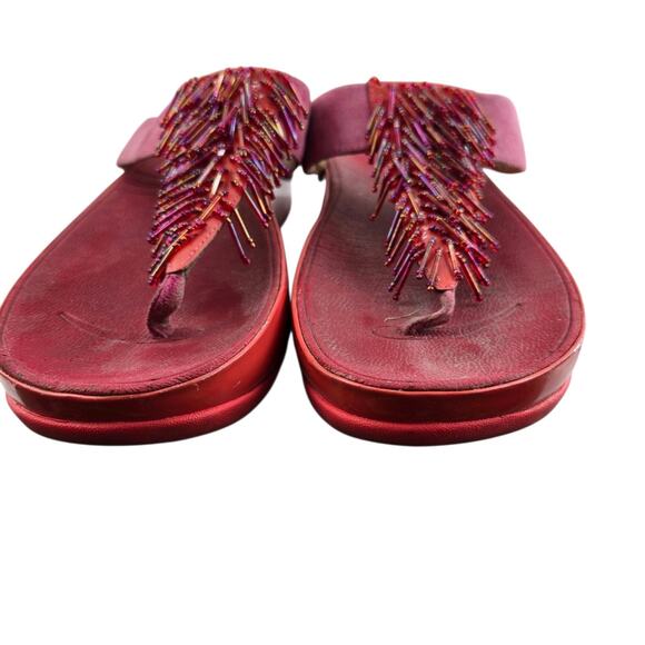 Fitflop Cha Cha Sandals Womens 11 Pink Suede Red Patent Beaded Thong Slip On - Picture 3 of 10